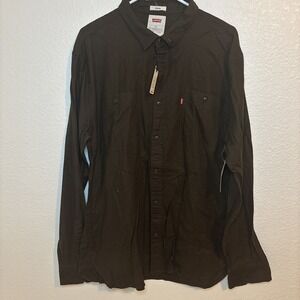 New Levis Mens Shirt Long Sleeve Button Up Size XL stretch Fit  brown